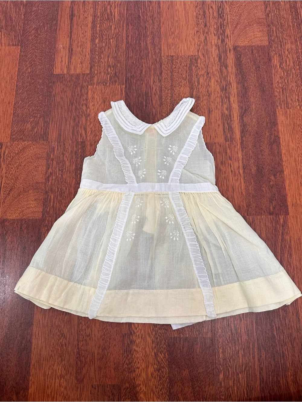 Vintage Handmade Embroidered White & Cream Baby Girl Dress Made in Philippines